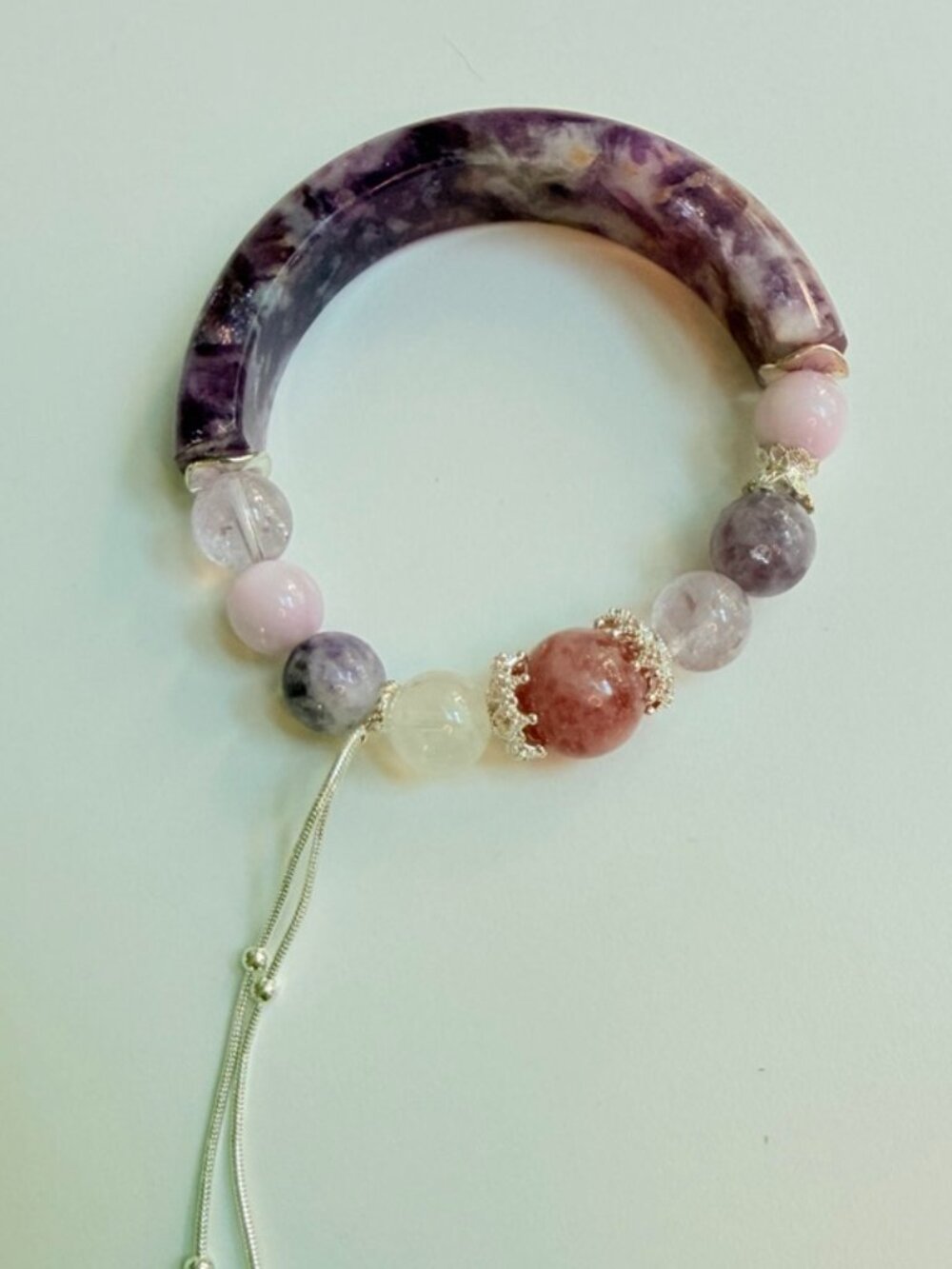 Natural Lepidolite & Crystal Half Bangle Bracelet